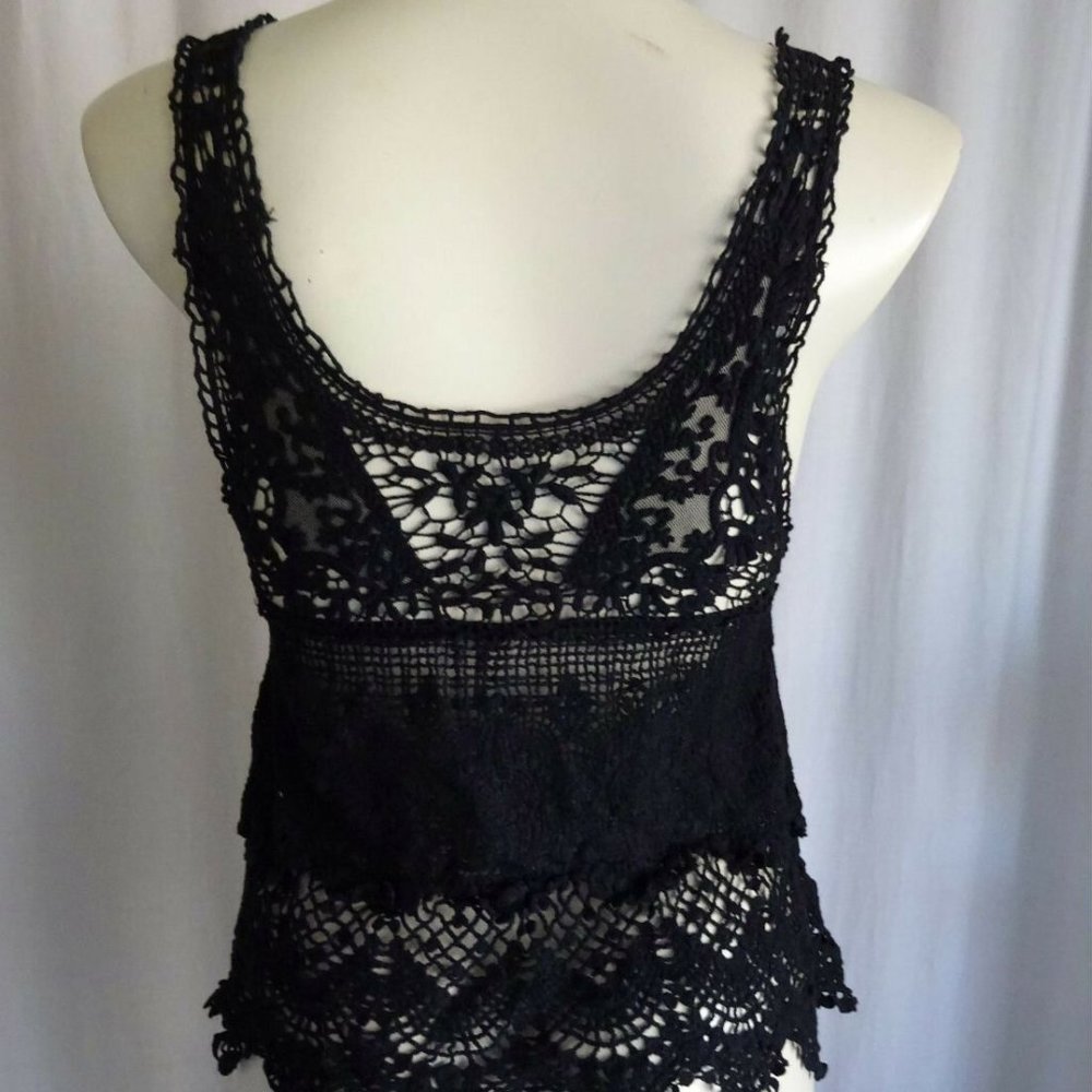 Sacred Threads Black Crochet Tank  X Small (CC6) - Picture 3 of 6